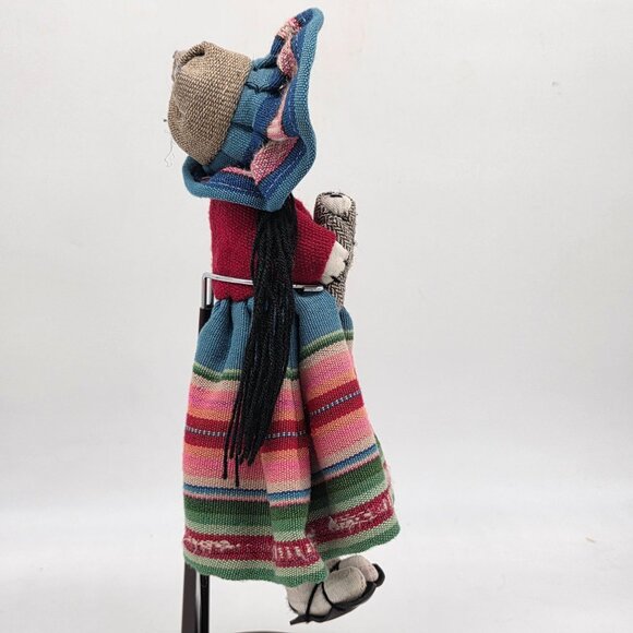 Handmade South American Folk Art Doll With Babies Tapestry Dress & Bonnet 12" - Picture 6 of 11